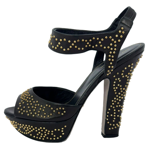 Women's Sergio Rossi Studded Platform Ankle Strap Sandals in Black Leather