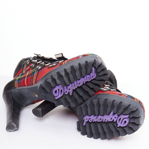 Women's Dsquared2 Tartan Wool Punk Buckle Boots