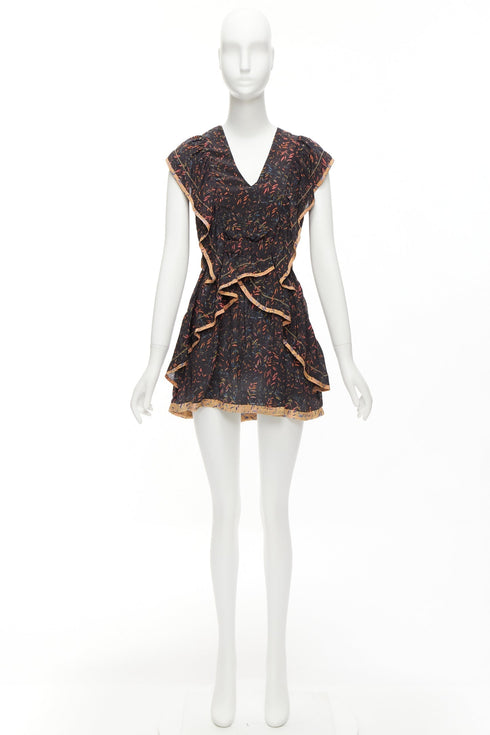 Women's Iro 2018 Silk Floral Ruffle Short Dress