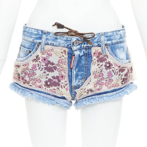 Women's Dsquared2 Floral Patch Denim Mini Shorts