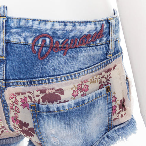 Women's Dsquared2 Floral Patch Denim Mini Shorts