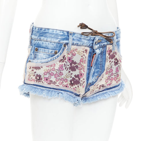 Women's Dsquared2 Floral Patch Denim Mini Shorts