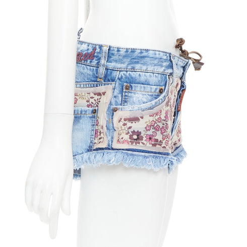 Women's Dsquared2 Floral Patch Denim Mini Shorts