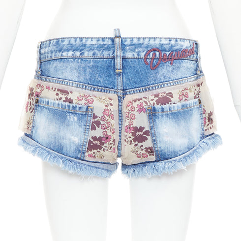 Women's Dsquared2 Floral Patch Denim Mini Shorts