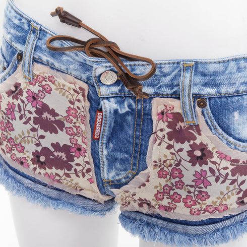 Women's Dsquared2 Floral Patch Denim Mini Shorts