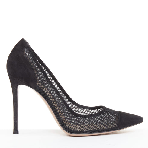 Women's Gianvito Rossi Fishnet Suede Pointy Pumps