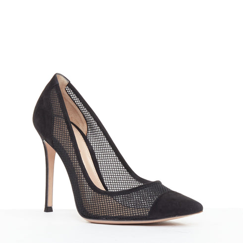 Women's Gianvito Rossi Fishnet Suede Pointy Pumps