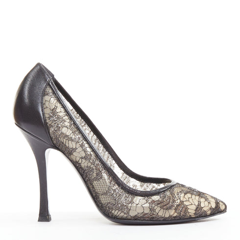 Women's Sergio Rossi Leather Floral Lace Pumps