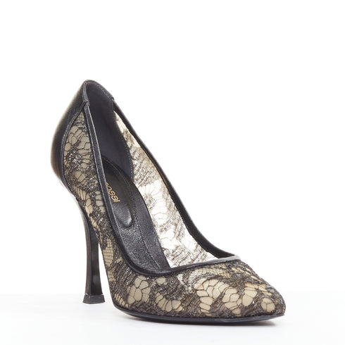 Women's Sergio Rossi Leather Floral Lace Pumps