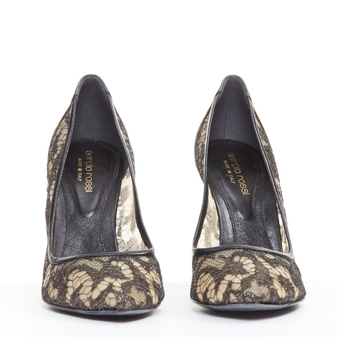 Women's Sergio Rossi Leather Floral Lace Pumps