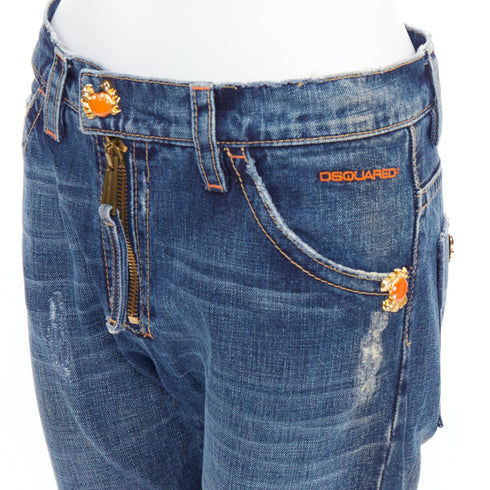Women's Dsquared2 Crab Button Crop Denim Jeans