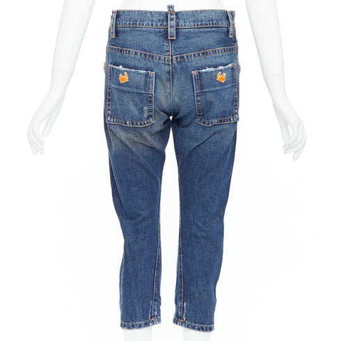 Women's Dsquared2 Crab Button Crop Denim Jeans