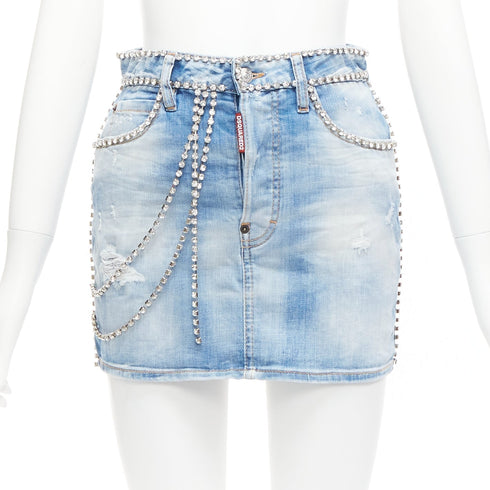 Women's Dsquared2 Denim Crystal Chain Mini Skirt