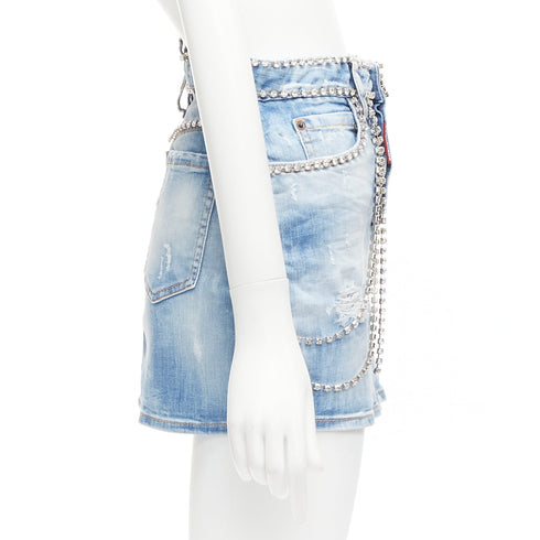 Women's Dsquared2 Denim Crystal Chain Mini Skirt