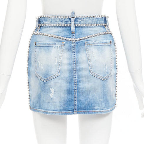 Women's Dsquared2 Denim Crystal Chain Mini Skirt