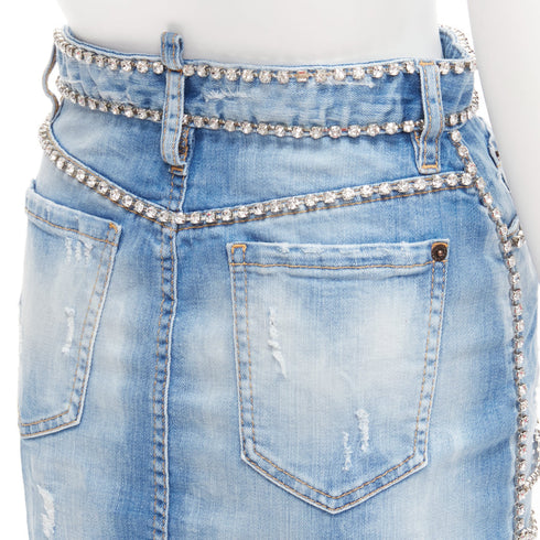 Women's Dsquared2 Denim Crystal Chain Mini Skirt
