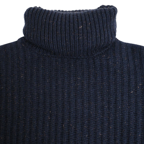 Women's Brunello Cucinelli Ribbed-Knit Rolled Neck Sweater in Navy Blue Cashmere