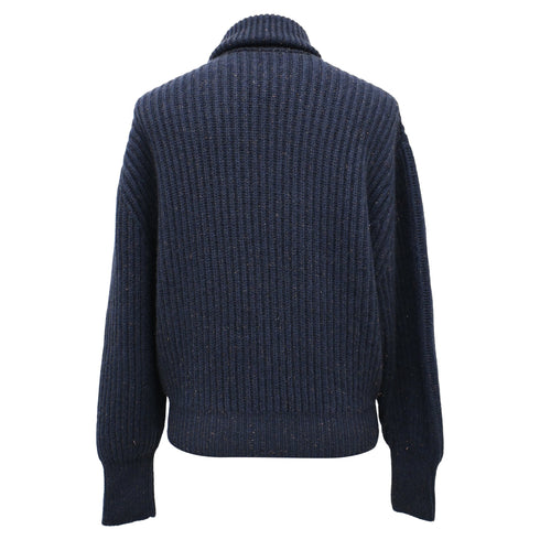 Women's Brunello Cucinelli Ribbed-Knit Rolled Neck Sweater in Navy Blue Cashmere