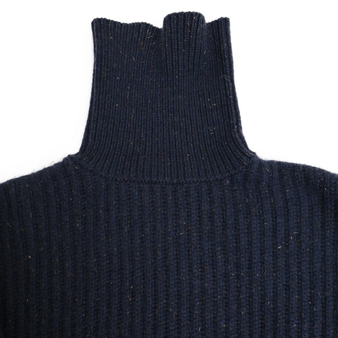 Women's Brunello Cucinelli Ribbed-Knit Rolled Neck Sweater in Navy Blue Cashmere