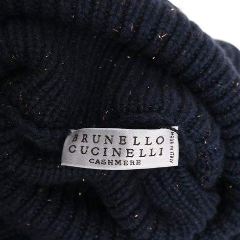 Women's Brunello Cucinelli Ribbed-Knit Rolled Neck Sweater in Navy Blue Cashmere