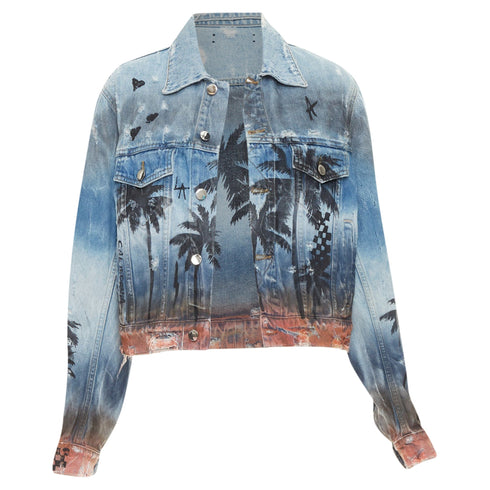 Women's Amiri Palm Tree Sunset airbrush distressed denim jacket