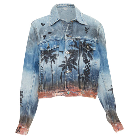 Women's Amiri Palm Tree Sunset airbrush distressed denim jacket