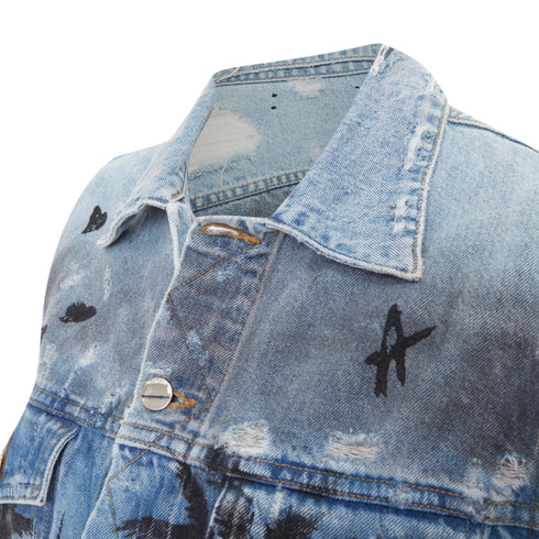 Women's Amiri Palm Tree Sunset airbrush distressed denim jacket