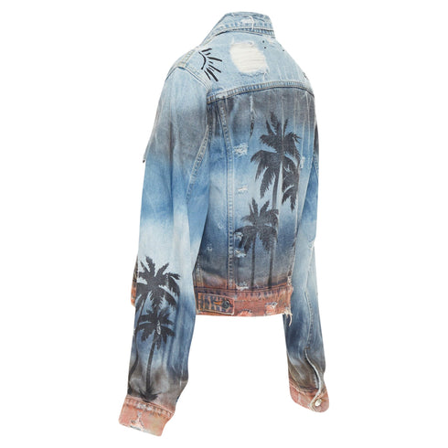 Women's Amiri Palm Tree Sunset airbrush distressed denim jacket