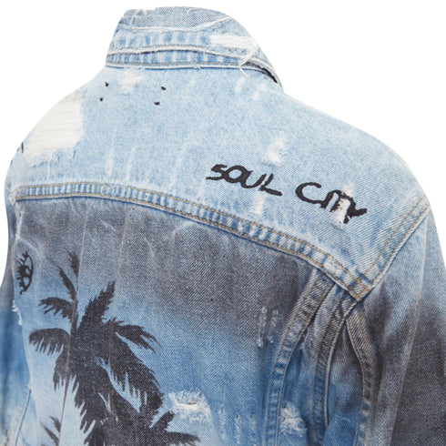 Women's Amiri Palm Tree Sunset airbrush distressed denim jacket