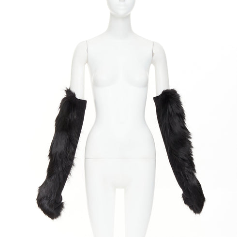 Balenciaga genuine fur chunky wool ribbed opera gloves