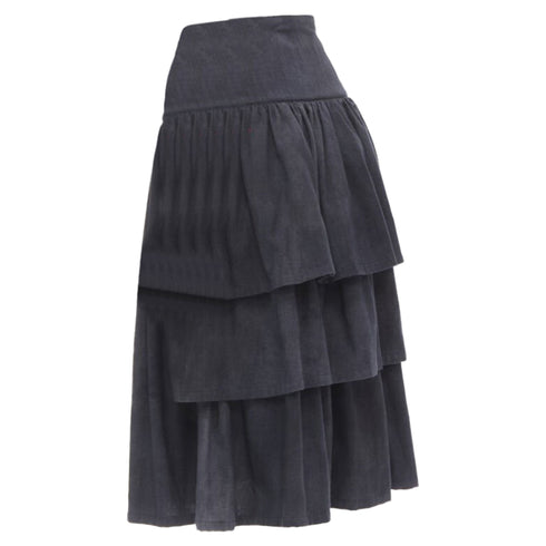 Women's Comme des Garcons grey wool corset lace tiered skirt