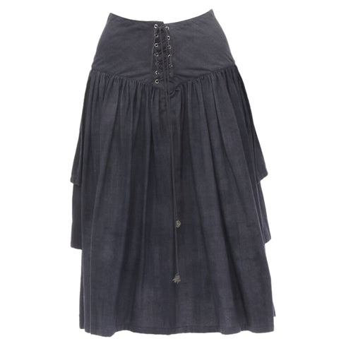 Women's Comme des Garcons grey wool corset lace tiered skirt