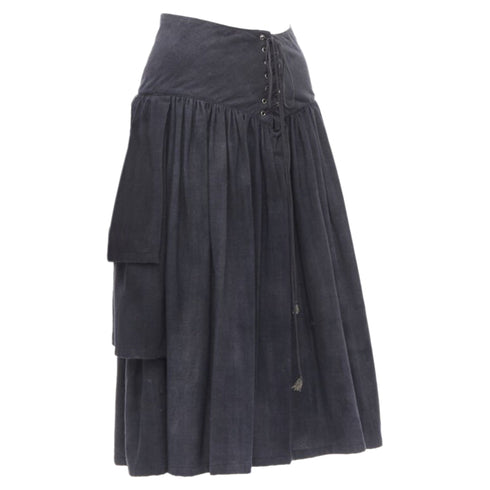 Women's Comme des Garcons grey wool corset lace tiered skirt