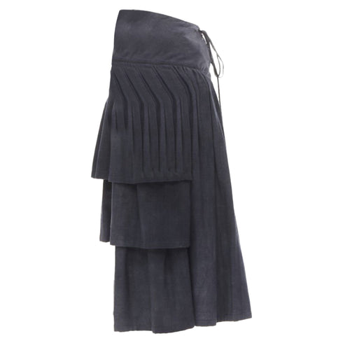 Women's Comme des Garcons grey wool corset lace tiered skirt