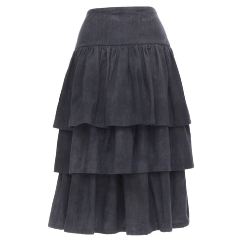 Women's Comme des Garcons grey wool corset lace tiered skirt