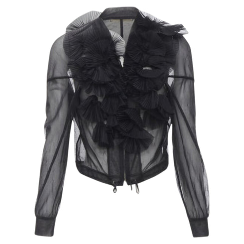 Women's Comme des Garcons sheer pleated ruffle bomber jacket