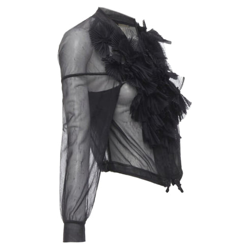 Women's Comme des Garcons sheer pleated ruffle bomber jacket