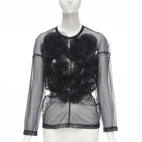 Women's Comme des Garcons pleated fan ruffle sheer top