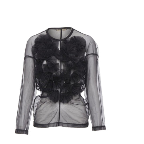 Women's Comme des Garcons pleated fan ruffle sheer top