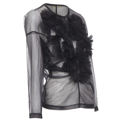 Women's Comme des Garcons pleated fan ruffle sheer top
