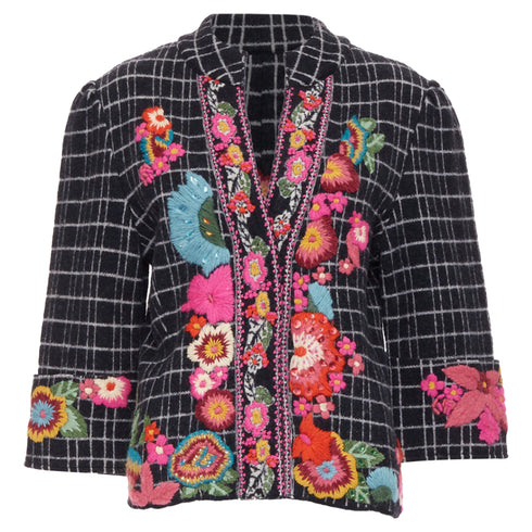 Women's Kenzo grid check wool floral embroidered jacket