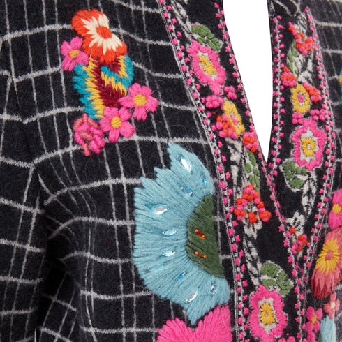 Women's Kenzo grid check wool floral embroidered jacket