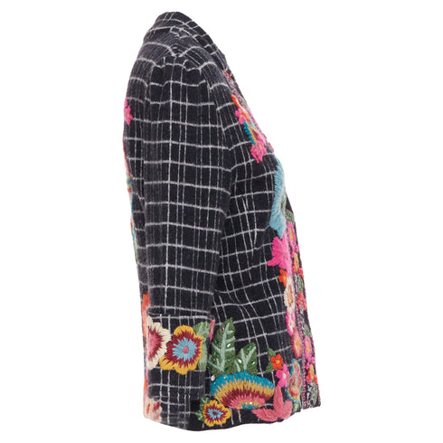 Women's Kenzo grid check wool floral embroidered jacket