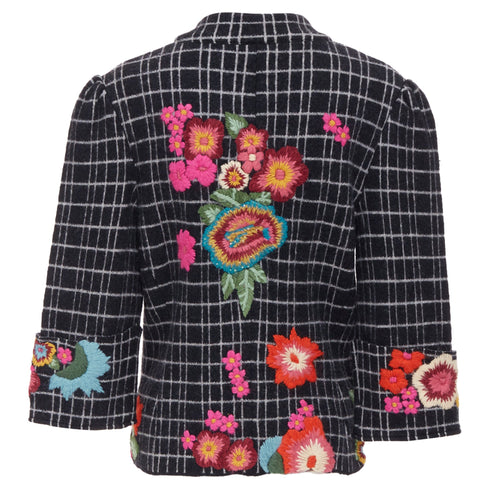 Women's Kenzo grid check wool floral embroidered jacket