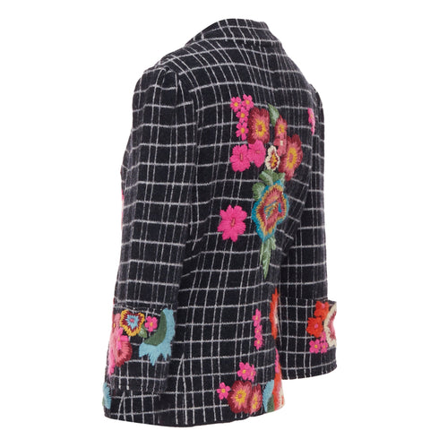 Women's Kenzo grid check wool floral embroidered jacket