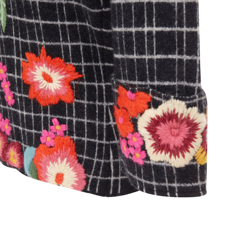 Women's Kenzo grid check wool floral embroidered jacket