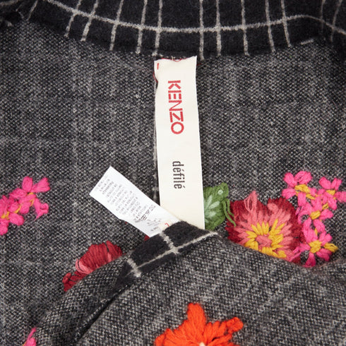 Women's Kenzo grid check wool floral embroidered jacket