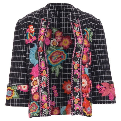 Women's Kenzo grid check wool floral embroidered jacket