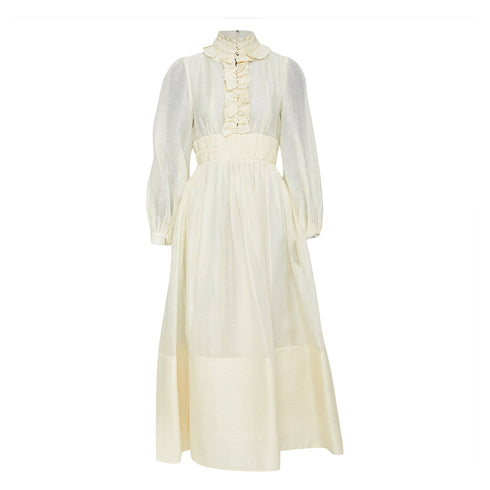 Women's Zimmermann ruffle trim linen silk midi dress