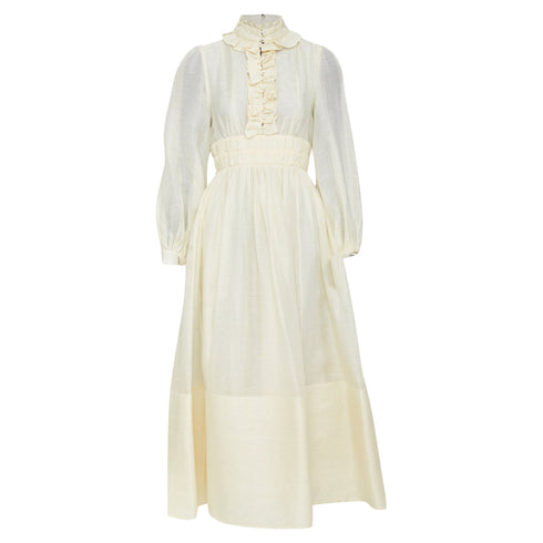 Women's Zimmermann ruffle trim linen silk midi dress
